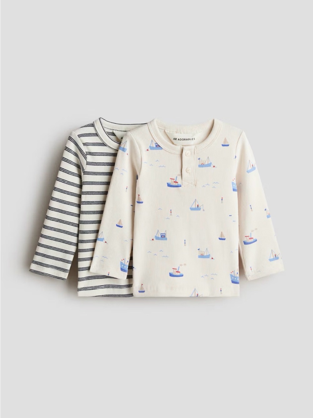 H&M Cream Boat-Print & Navy-Striped Long-Sleeve Tees